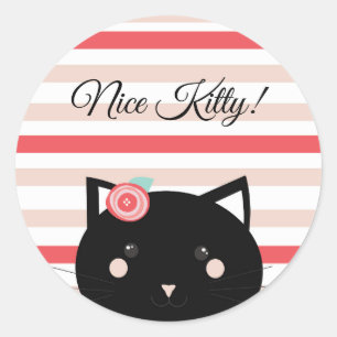 Adesivo Redondo Lindo Gatinho Gato Preto Fofo Recompensa