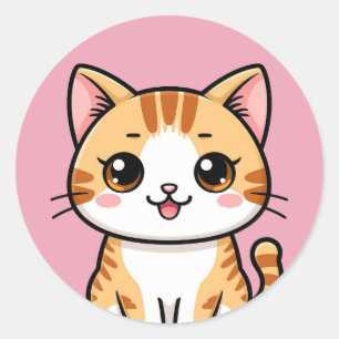 Adesivo Redondo Lindo Gato Laranja de Desenho Animado 🐱✨ Decoraçã
