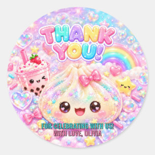 Adesivo Redondo Lindo Glitter Dumpling Bao Squishy Festa de Aniver