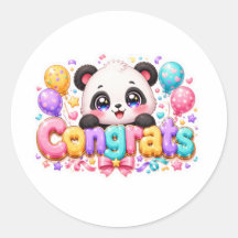 Lindo Kawaii Parabéns Panda Nome Pastel Rosa Gradu