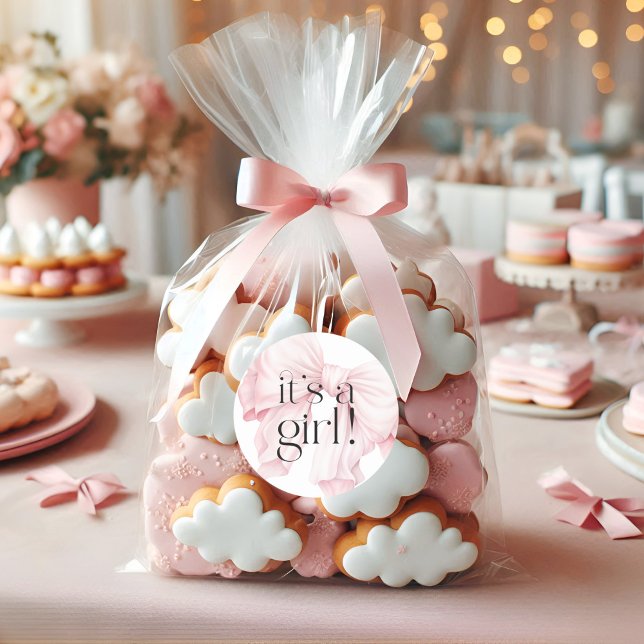 Adesivo Redondo Lindo Laço Coquete Rosa É uma Menina (Criador carregado)