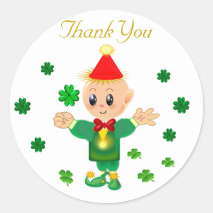 Adesivo Redondo Lindo leprechaun & trevos da sorte Obrigado 