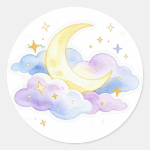 Adesivo Redondo Lindo Luar em Água-tinta Nuvens Estrelas Pastel Ce