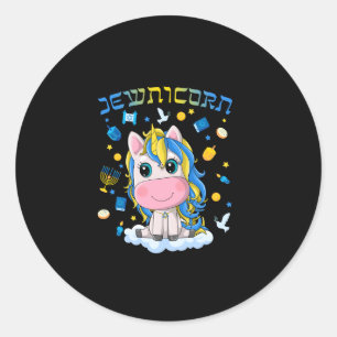 Adesivo Redondo Lindo Menorah Dreidel Unicórnio Judaico Feliz