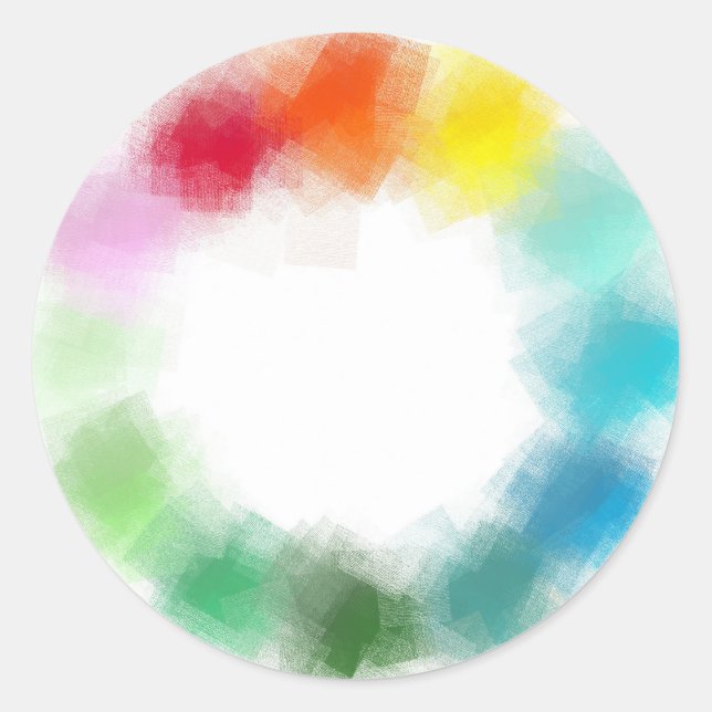 Adesivo Redondo Lindo Modelo Abstrato Colorido Moderno em Branco (Frente)