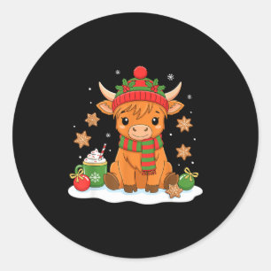 Adesivo Redondo Lindo Natal Vaca das Terras Altas Amante Natal Mul