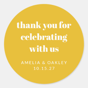 Adesivo Redondo Lindo Obrigado Personalizado Amarelo para Chás de