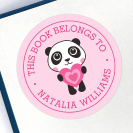 Adesivo Redondo Lindo panda este livro pertence ao nome da escola