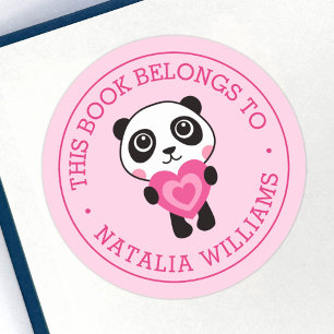 Adesivo Redondo Lindo panda este livro pertence ao nome da escola