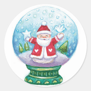 Adesivo Redondo Lindo Papai Noel do globo de neve de Natal, Estrel