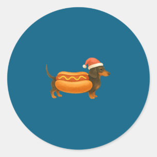 Adesivo Redondo Lindo Pequeno Natal Engraçado Cachorro-Quente Dach