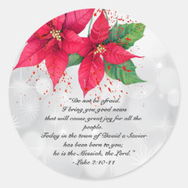 Adesivo Redondo Lindo Poinsettia Floral em Aquarela Luke 2
