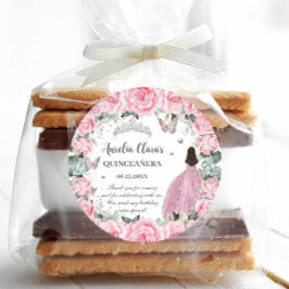 Adesivo Redondo Lindo Rosa Floral Princesa Prata Quinze Anos