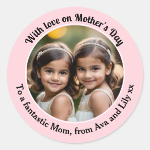 Adesivo Redondo Lindo Rosa Personalizado Foto Dia das Mães