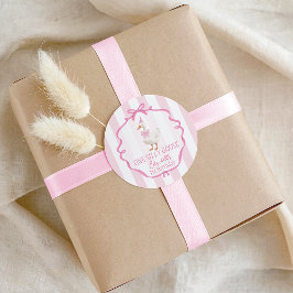Adesivo Redondo Lindo Um Ganso Tolo Laço Rosa Primeiro Aniversário