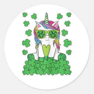 Adesivo Redondo Lindo Unicórnio Leprechaun do Dia de São Patrício 
