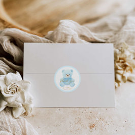 Adesivo Redondo Lindo Urso de Pelúcia Azul Obrigado