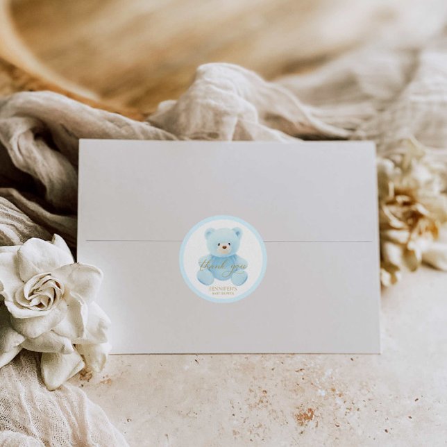 Adesivo Redondo Lindo Urso de Pelúcia Azul Obrigado (Criador carregado)