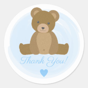 Adesivo Redondo Lindo Urso Teddy Azul Churrasco de Bebê Menino Obr