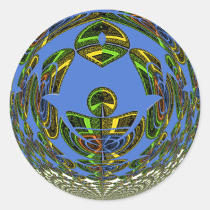 Adesivo Redondo Lindo Vetor Étnico Tradicional Africano Azul