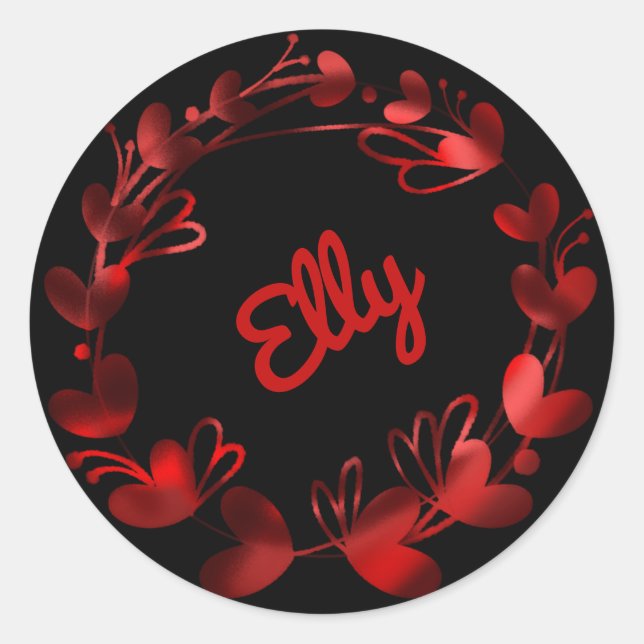 Adesivo Redondo Lindos corações vermelhos Nome (Frente)