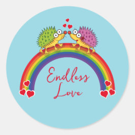 Adesivo Redondo Lindos erizos enamorados. Erizo, Arcoiris.