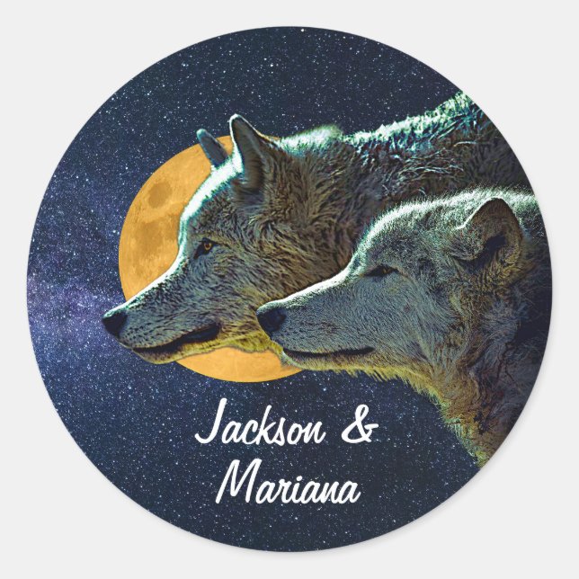 Adesivo Redondo Lindos lobos de Cinzas à noite (Frente)