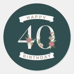 Adesivo Redondo Lindos Numerais Florais aniversário de 40 anos