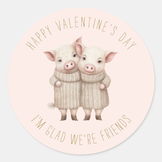 Adesivo Redondo Lindos Porquinhos Rosa Dia dos Namorados (Frente)