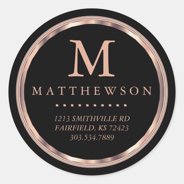 Adesivo Redondo Lindos rótulos Rosa Dourados e negros (Frente)