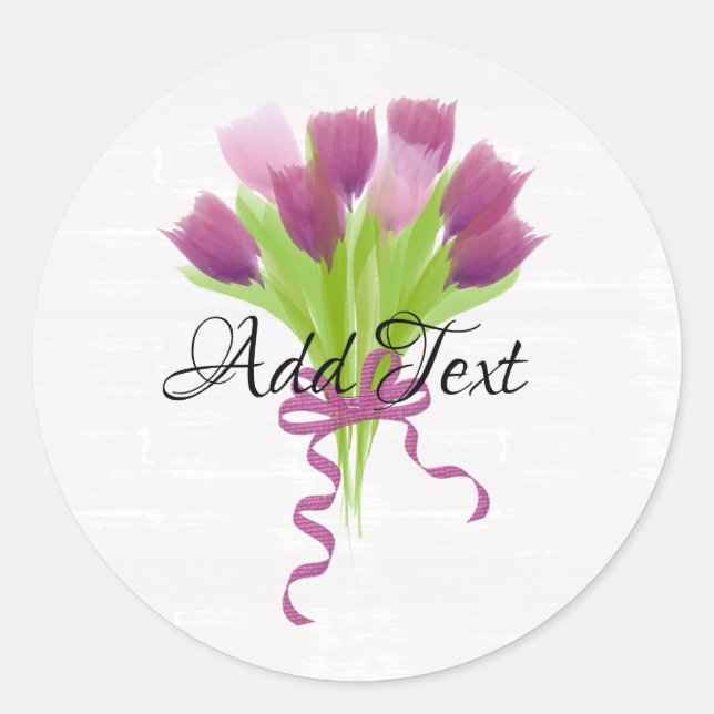 Adesivo Redondo Lindos Tulipas Rosa e Roxo Adicionar Texto (Frente)