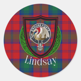 Adesivo Redondo Lindsay Scottish Clan Tartan & Crest