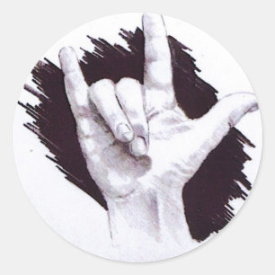 ADESIVO REDONDO LÍNGUA DE SINAIS AMERICANOS EU TE AMO