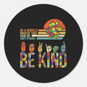 Adesivo Redondo Linguagem de Sinal de Mão Asl Quebra-cabeça Autism