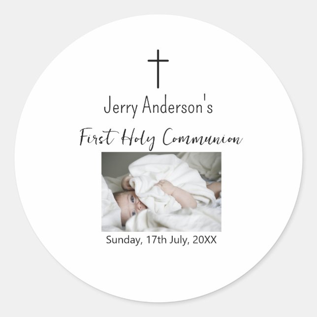 Adesivo Redondo Linha católica de primeira comunhão simples QR mín (Frente)