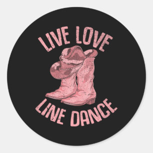 Adesivo Redondo Linha Dançando Cowboy Boots Hat Line Dancer Line D