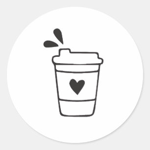 Adesivo Redondo Linha de Arte de Xícara de Café