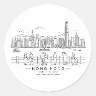 Adesivo Redondo Linha de Arte do Porto de Vitória de Hong Kong