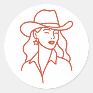 Adesivo Redondo Linha de Arte Moderna de Cowgirl Festa de Solteira