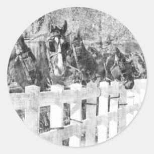 Adesivo Redondo Linha de cavalos de Amish preto e branco