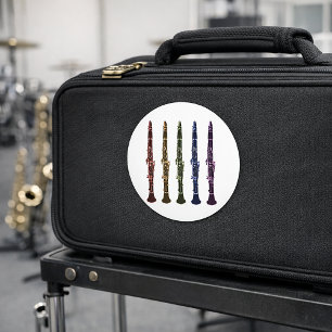 Adesivo Redondo Linha de Clarinete Colorida Presente para Amante d