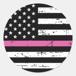 Adesivo Redondo Linha Rosa Fino de Bandeira Americana