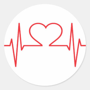 Adesivo Redondo Linha vermelha do batimento cardíaco