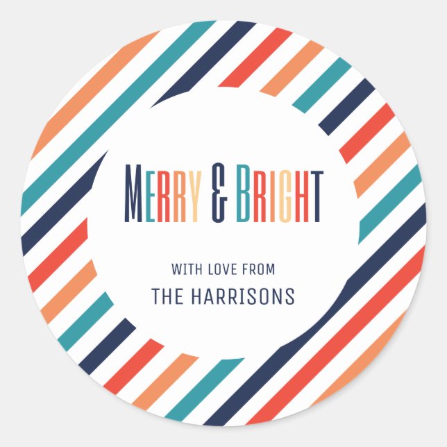 Adesivo Redondo Linhas Coloridas de Retros de Natal estético (Frente)