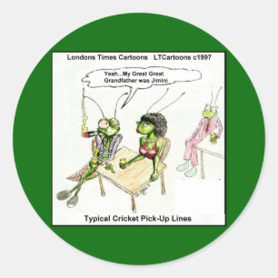 Adesivo Redondo Linhas de Recolha de Críquete Engraçadas