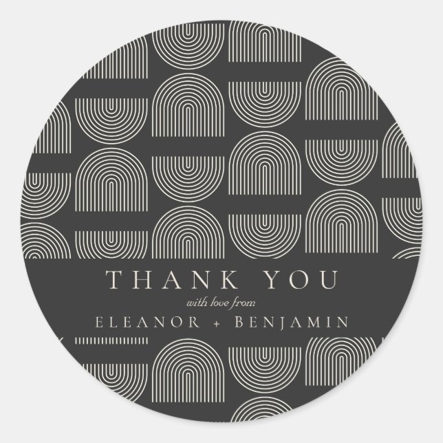 Adesivo Redondo Linhas Elegantes Casamento Branco Negro Personaliz (Frente)