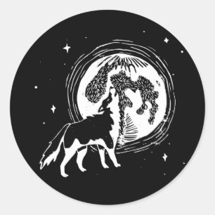 Adesivo Redondo Linocut da lua do Rouco preto e branco
