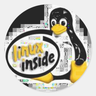 Adesivo Redondo LINUX DENTRO de Tux o logotipo do pinguim de Linux