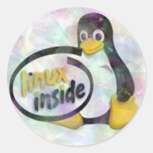 Adesivo Redondo LINUX DENTRO de Tux o logotipo do pinguim de Linux