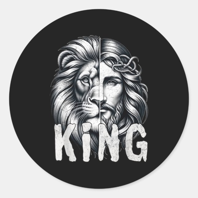Adesivo Redondo Lion And Jesus King Christian Faith Design  (Frente)
